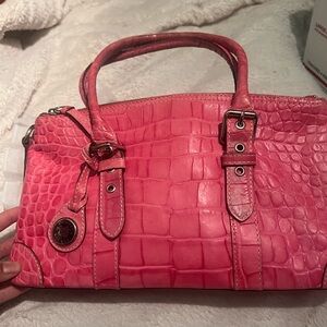 Vintage Dooney & Bourke Pink Satchel with Crocodile Texture